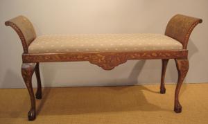Antique inlaid window seat / Dutch marquetry duet stool