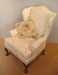 Antique wing armchair / Late Victorian walnut cabriole leg armchair